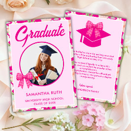 Anúncio de Formatura com Laço Xadrez Rosa Vibrante