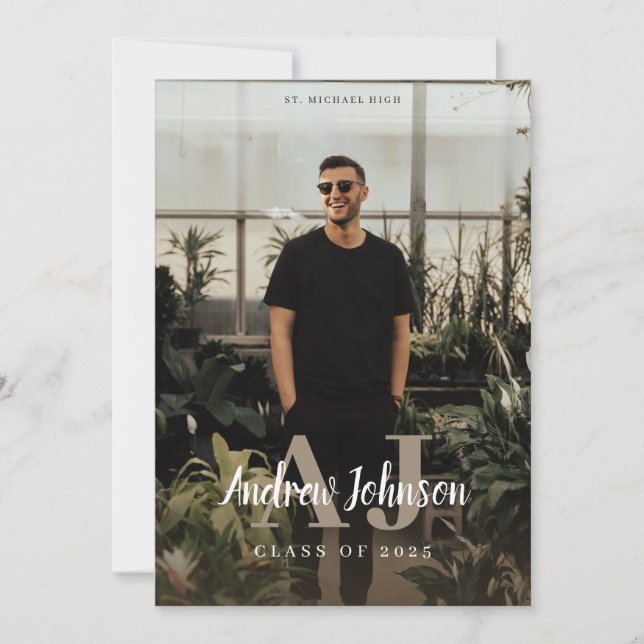 Anúncio de Formatura com Monograma de Inicial para (Frente)