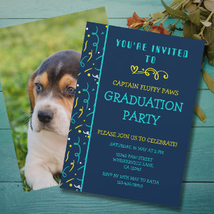 Anúncio de Formatura de Cachorro Confetes Azuis Co