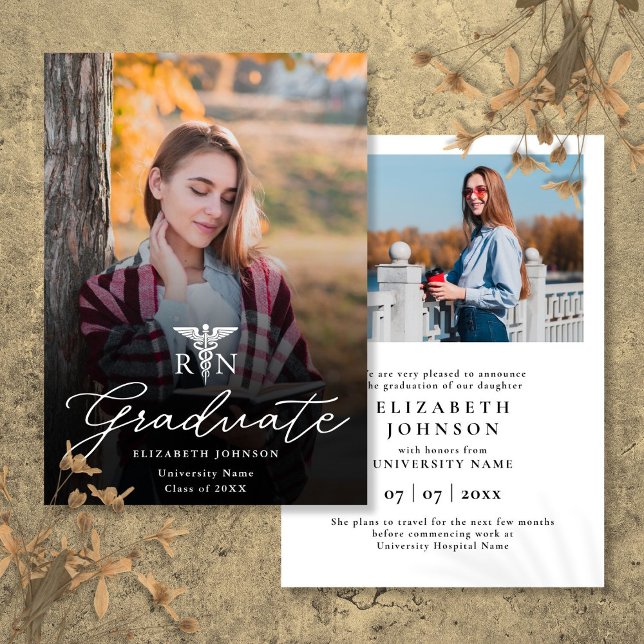 Anúncio de Formatura de Enfermagem com Roteiro de  (Photo Script RN Nursing Graduation Announcement)