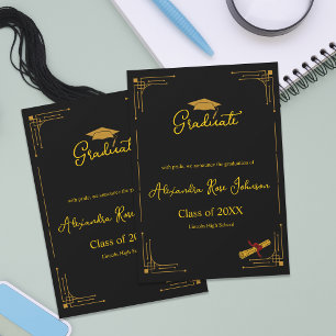 Anúncio de Formatura do Ensino Médio Preto e Doura