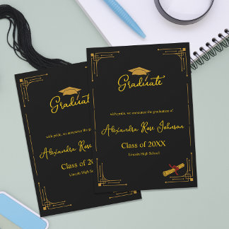 Anúncio de Formatura do Ensino Médio Preto e Doura
