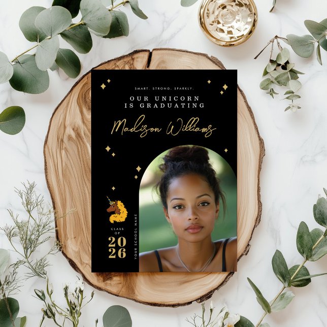 Anúncio de Formatura do Unicórnio Afro Amarelo (Criador carregado)