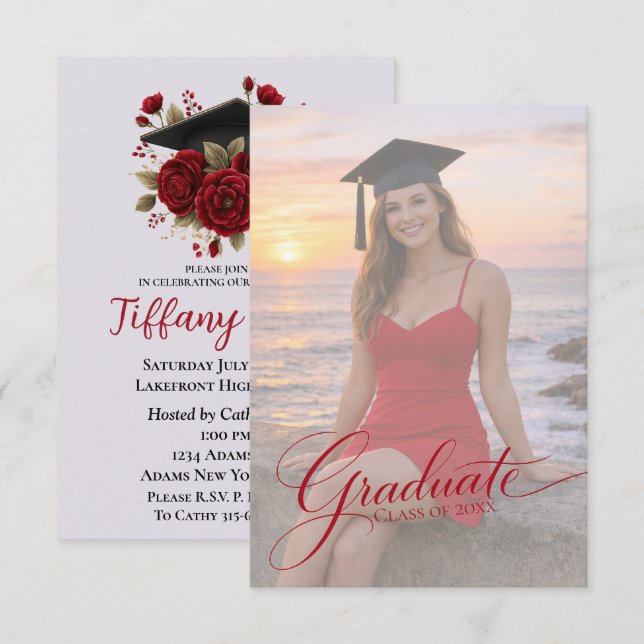 Anúncio de Formatura Elegante com Foto (Frente/Verso)