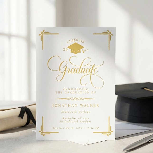 Anúncio de Formatura Elegante em Ouro Branco  (Criador carregado)
