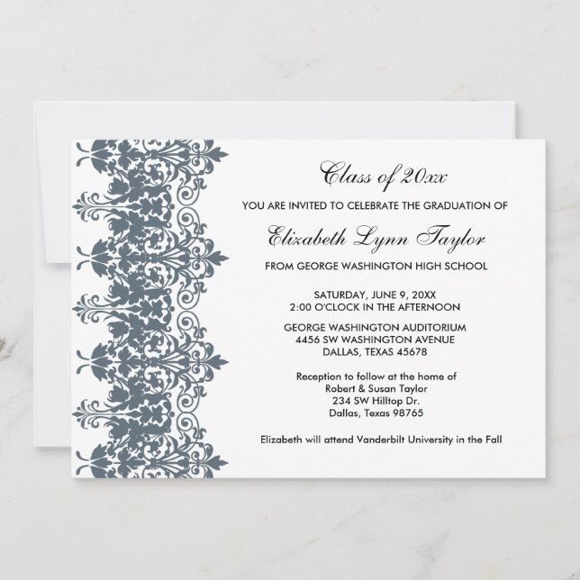 Anúncio de Formatura em Damask Azul (Frente)