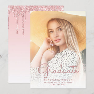 Anúncio de Formatura Glam Glitter Rosa com Foto