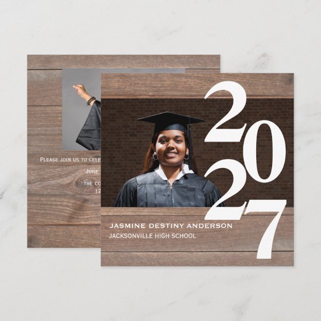 Anúncio de Formatura - Madeira e Números Grandes (Frente/Verso)