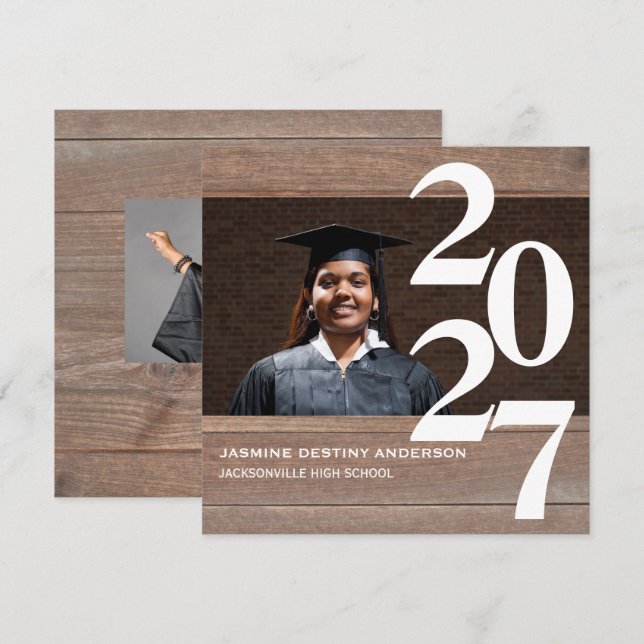 Anúncio de Formatura - Madeira & Números Grandes (Frente/Verso)