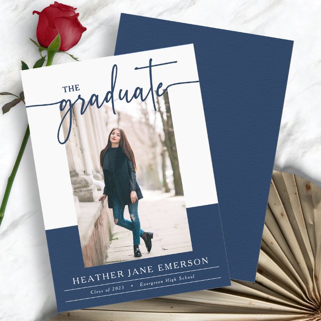 Anúncio de Formatura Moderno Azul (Blue Modern Photo Graduation Announcement by Painted Paperie
)