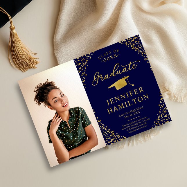 Anúncio de Formatura Moderno Foto Azul Dourado (Criador carregado)
