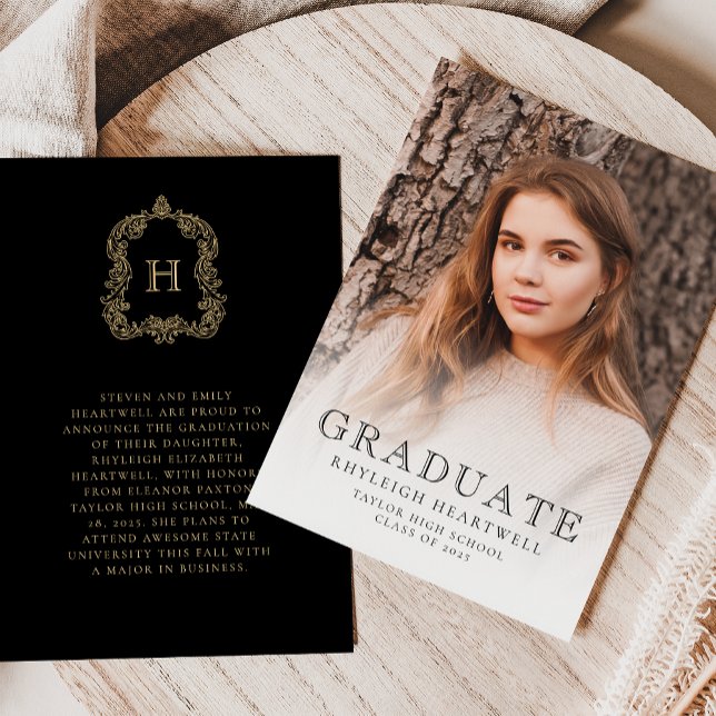 Anúncio de Formatura Preto Dourado com Foto Grad (Criador carregado)