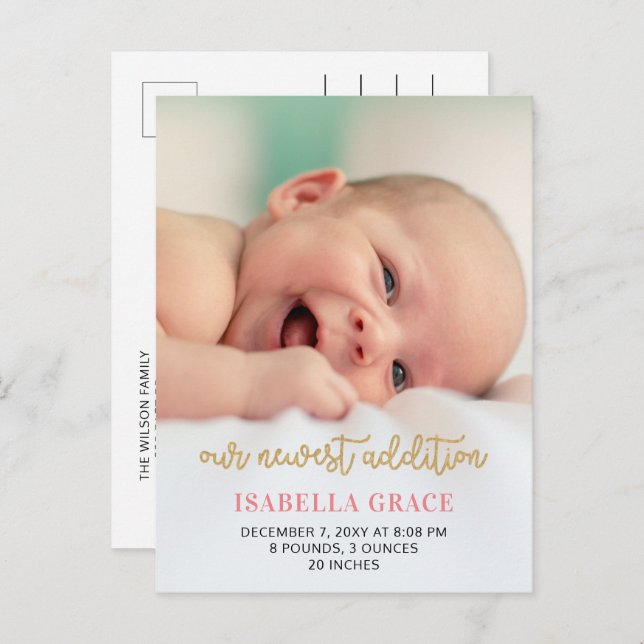 Anúncio de Foto de Bebê com Letra Cor-de-Rosa Fofa (Frente/Verso)