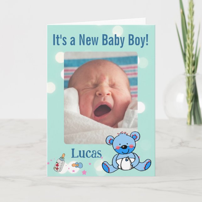 Anúncio de Foto de Bebê Menino Tema Urso Teddy Azu (Frente)