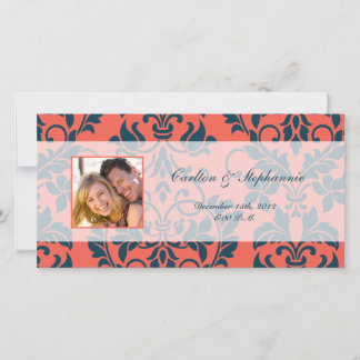 Anúncio de Foto de Casamento em Damask Azul Marinh