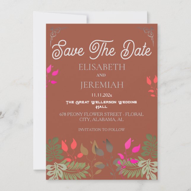Anúncio de Foto de Casamento Floral para Salvar a  (Frente)