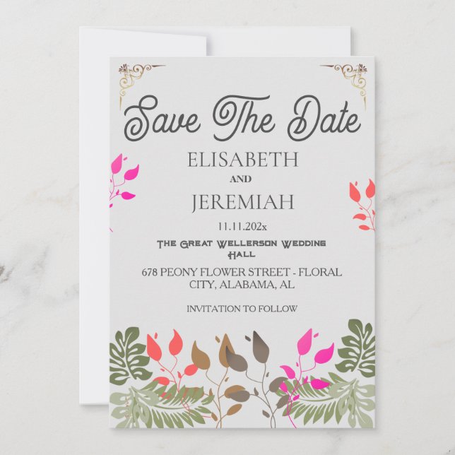 Anúncio de Foto de Casamento Floral para Salvar a  (Frente)