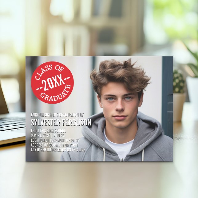 Anúncio de Foto de Conclusão de Graduação - Chevro (Modern Graduation Announcement and Party Invitation)