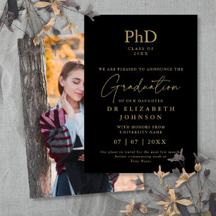 Anúncio de Foto de Diploma de PhD Preto e Dourado