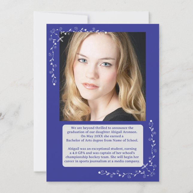 Anúncio de Foto de Formatura Azul e Branco  (Verso)