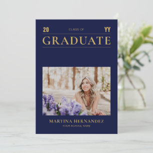 Anúncio de Foto de Formatura em Dourado e Azul Mar