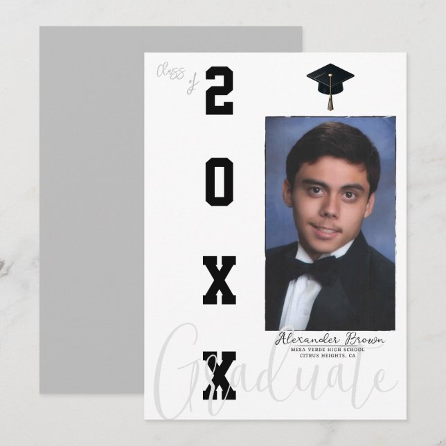 Anúncio de Foto de Formatura em Preto e Cinza Neut (Frente/Verso)