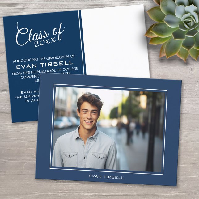 Anúncio de Foto de Formatura Moderna - Azul Marinh (Custom Graduation Announcement)