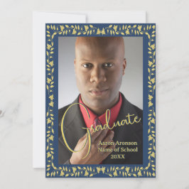 Anúncio de Foto de Graduação Azul e Dourada Ivy