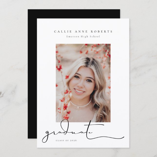 Anúncio de Foto de Graduação de Snapshot Script (Frente/Verso)