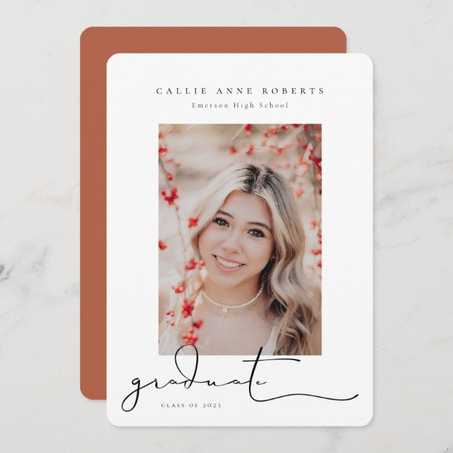 Anúncio de Foto de Graduação de Snapshot Script (Frente/Verso)