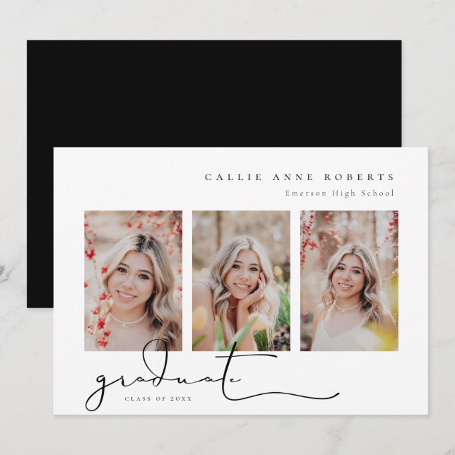 Anúncio de Foto de Graduação de Snapshot Script (Frente/Verso)