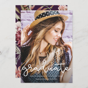 Anúncio de Foto de Graduação Floral bonito Púrpura