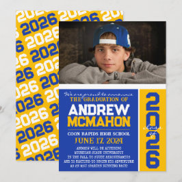 Anúncio de Foto de Graduação Moderna Azul e Dourad