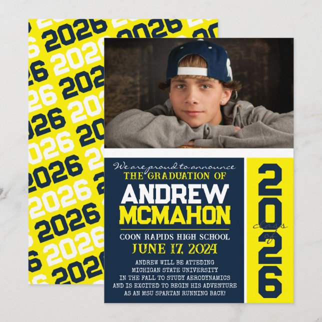 Anúncio de Foto de Graduação Moderna de marinho e  (Frente/Verso)