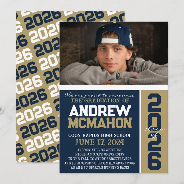 Anúncio de Foto de Graduação Moderna do marinho e  (Frente/Verso)