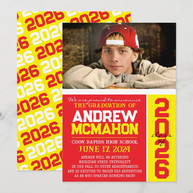 Anúncio de Foto de Graduação Vermelha e Amarela (Frente/Verso)