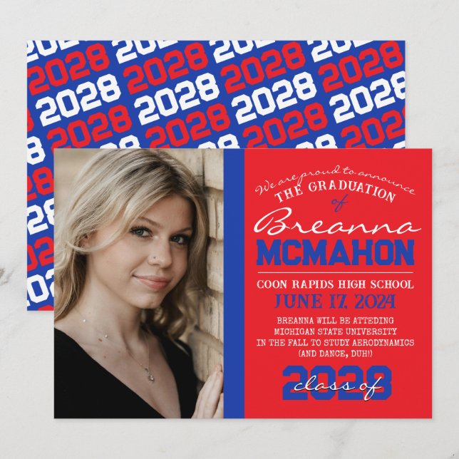 Anúncio de Foto de Graduação Vermelha e Azul (Frente/Verso)