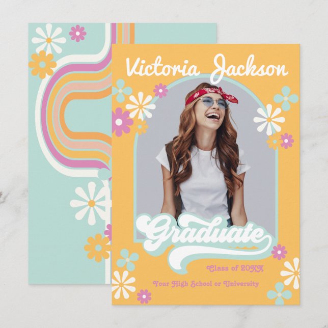 Anúncio de Foto de Graduado Retro Hippie (Frente/Verso)