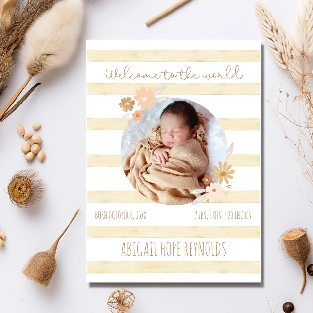 Anúncio de Foto de Nascimento de Bebê (Welcome Baby Girl Birth Photo Announcement)