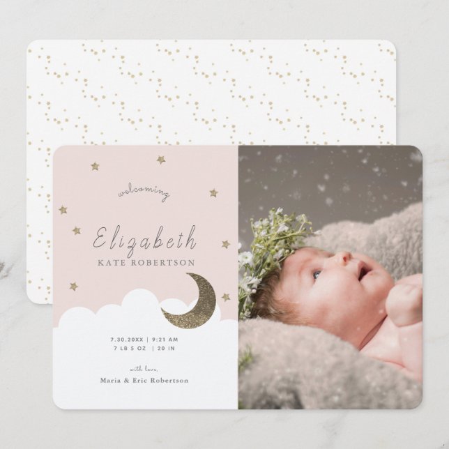 Anúncio de Foto de Nascimento de Estrelas e Moon P (Frente/Verso)