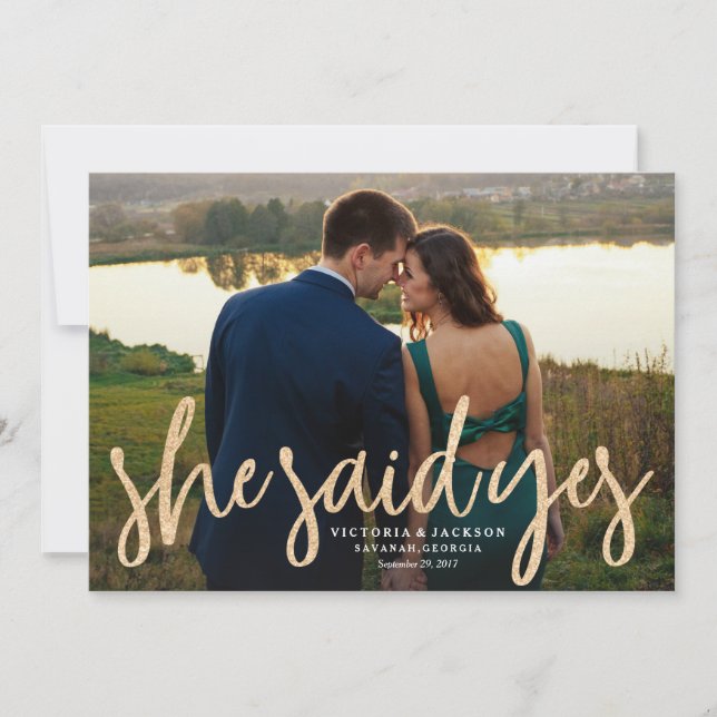 Anúncio de Foto de Save the Date em Dourado Brilha (Frente)