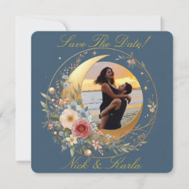 Anúncio de Foto de Save The Date Flor de Lua Azul