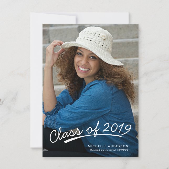 Anúncio de Foto de Script Branco Casual de Graduaç (Frente)