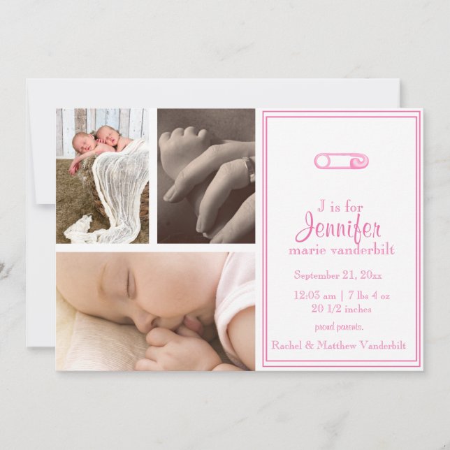 Anúncio de Foto do Bebê do Pin Fralda Rosa (Frente)