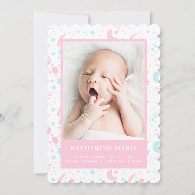 ANÚNCIO DE FOTO DO BEBÊ | Lua de Pastel e Estrelas (Frente)