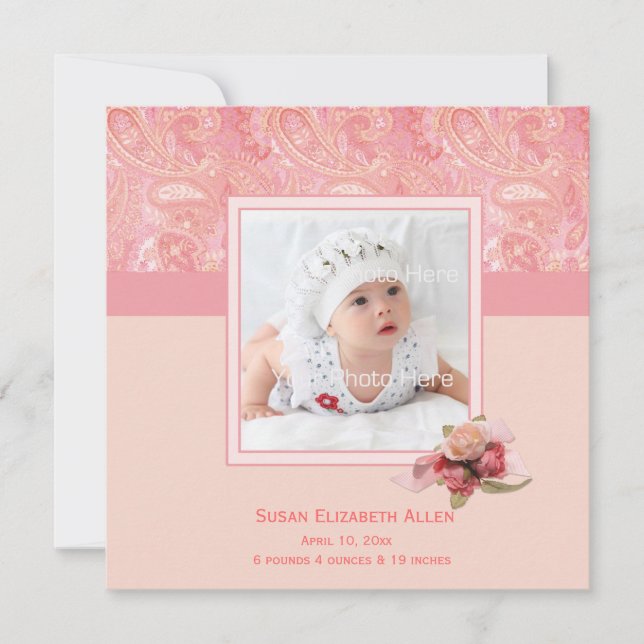 Anúncio de Foto do Bebê Rosa Paisley (Frente)