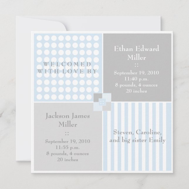 Anúncio de Foto Moderno Twin Azul do Baby Boy (Frente)