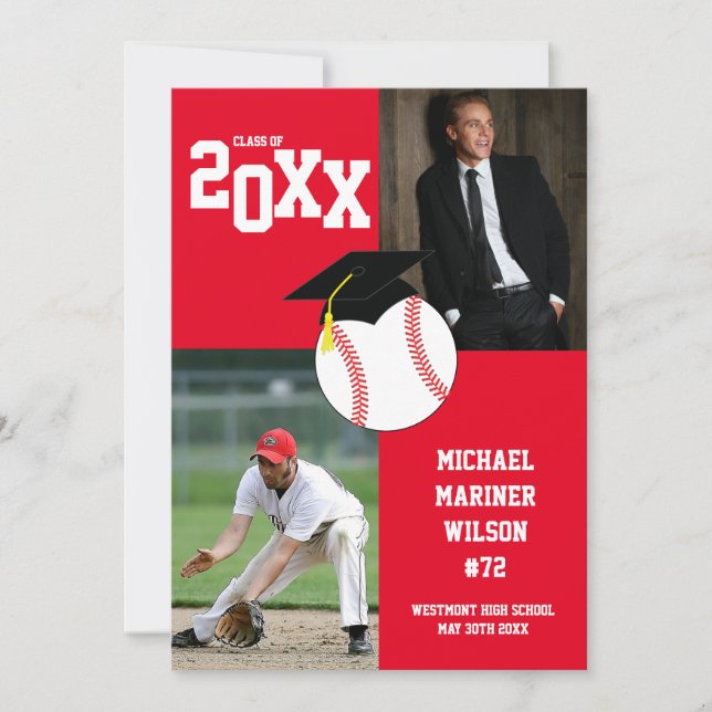 Anúncio de Foto Vermelha do Baseball Graduação Esp (Frente)