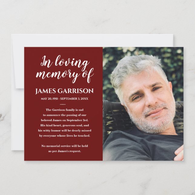 Anúncio De Foto White On Red In Loving Memory (Frente)