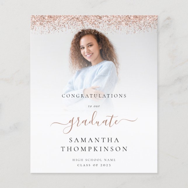 Anúncio de Glitter Dourado de Foto do Rosa de Form (Frente)